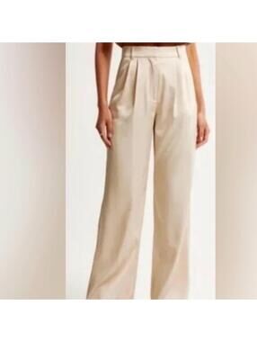 Abercrombie & Fitch Cream Wide-Leg Pants Satin Sz 32 Wmn Graduation